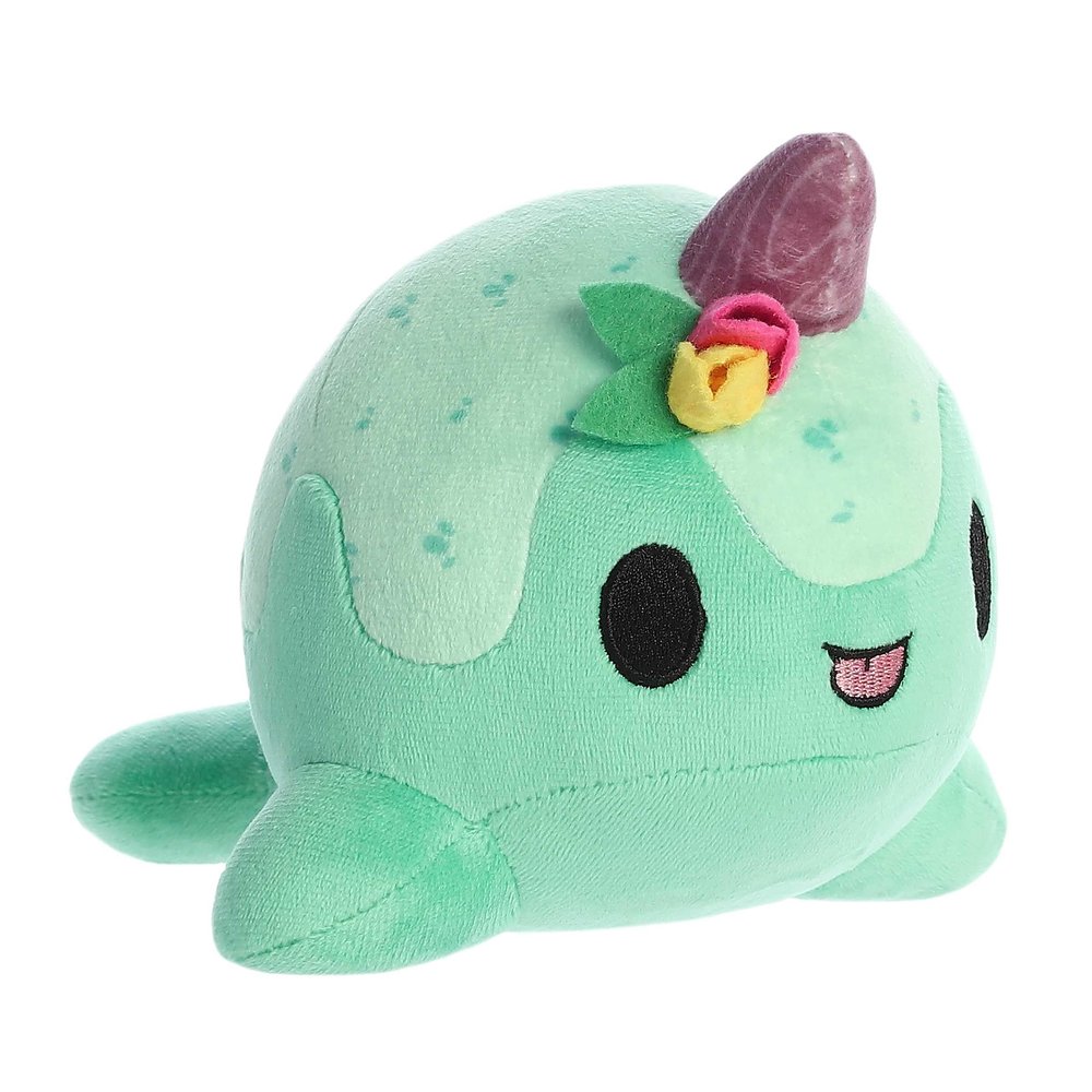Aurora Enchanting Tasty Peach Tulip Nomwhal Stuffed Animal - Bright & Colorful Design - Showpiece Plush - Green 7 Inches