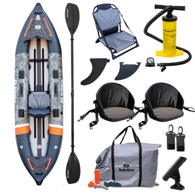 Solstice Inflatable Kayak Boat  Durable, Portable & Adventure-Ready, Heavy Duty PVC  Adjustable Seats, Accessory Mounts, Skeg & Pump Included, Fishing, 1-2 Person Tandem, Scout, Camo, 12'6"
