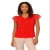 Adrianna Papell Diffusion Women's V-Neck Knit Top with Organza Flutter Sleeves, Fiery Red, M view 1