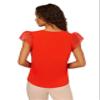 Adrianna Papell Diffusion Women's V-Neck Knit Top with Organza Flutter Sleeves, Fiery Red, M view 2