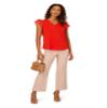 Adrianna Papell Diffusion Women's V-Neck Knit Top with Organza Flutter Sleeves, Fiery Red, M view 4