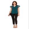 Adrianna Papell Diffusion Women's V-Neck Knit Top with Organza Flutter Sleeves, Evergreen, XL view 3