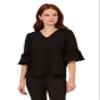 Adrianna Papell Diffusion Women's V Neck Elbow Sleeve to W/Ruffle & Feather Trim, Black, S view 1