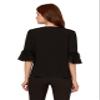 Adrianna Papell Diffusion Women's V Neck Elbow Sleeve to W/Ruffle & Feather Trim, Black, S view 2