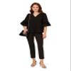 Adrianna Papell Diffusion Women's V Neck Elbow Sleeve to W/Ruffle & Feather Trim, Black, S view 4