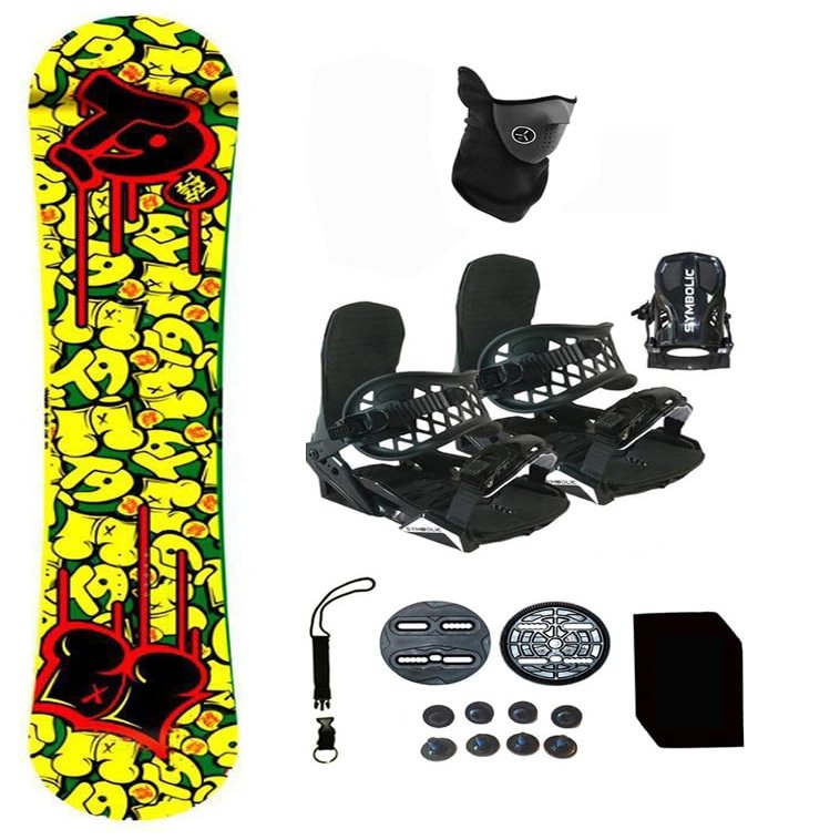 T9 Symbolic Technine 140cm Blemish Snowboard and Black Bindings Package Leash, Stomp, Mask Mens Womens (140-Blem-Rockr+SM Binding(Men 5-8.5) N76)