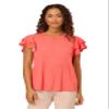 Adrianna Papell Diffusion Women's Pleated Knit Double Sleeve Top, Sugar Coral/Ivory Broken Dot, M view 1