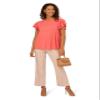 Adrianna Papell Diffusion Women's Pleated Knit Double Sleeve Top, Sugar Coral/Ivory Broken Dot, M view 4