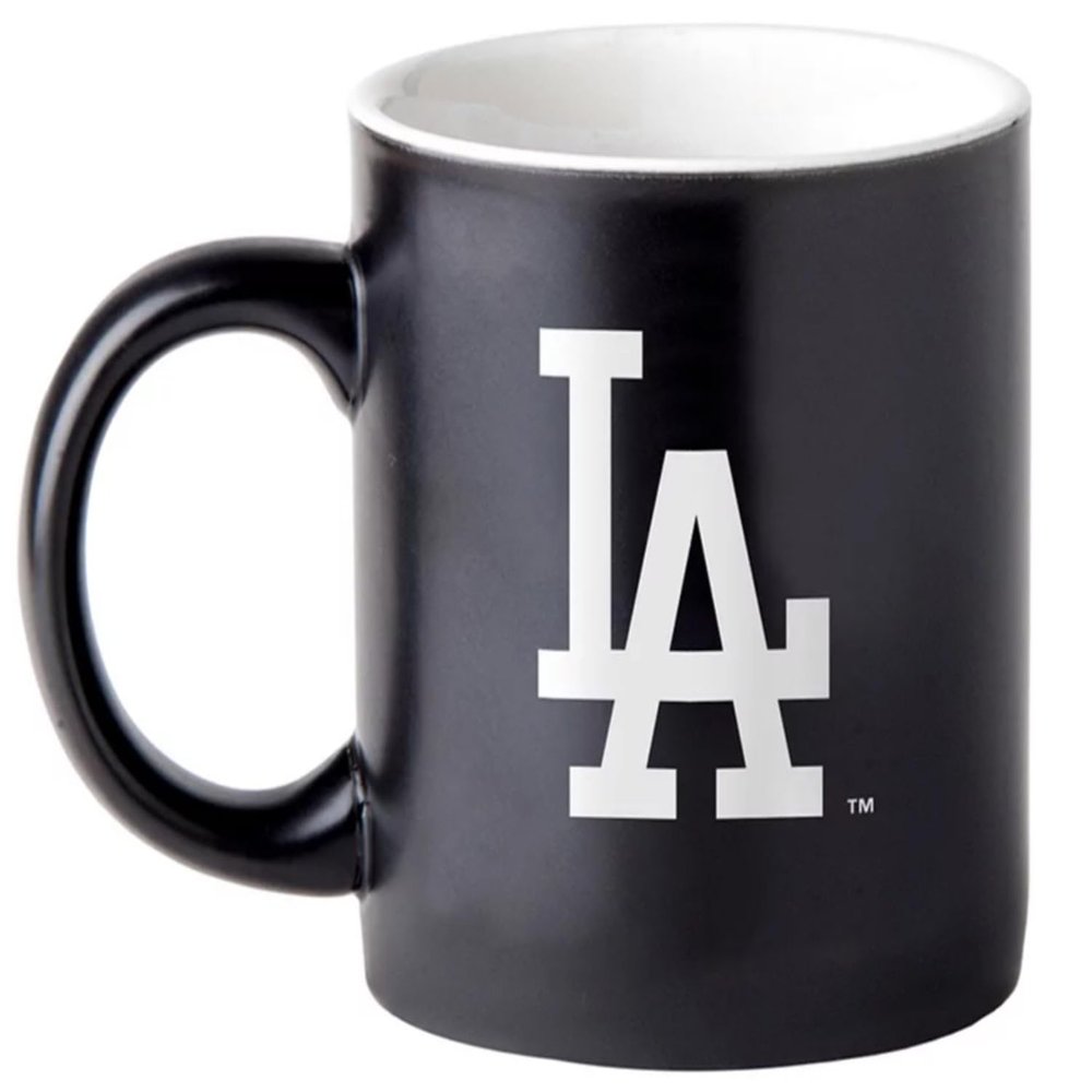 Boelter Brands Two Toned Matte Black 14oz Coffee Mug, MLB Team Logo with Inner Team Color (Los Angeles Dodgers)