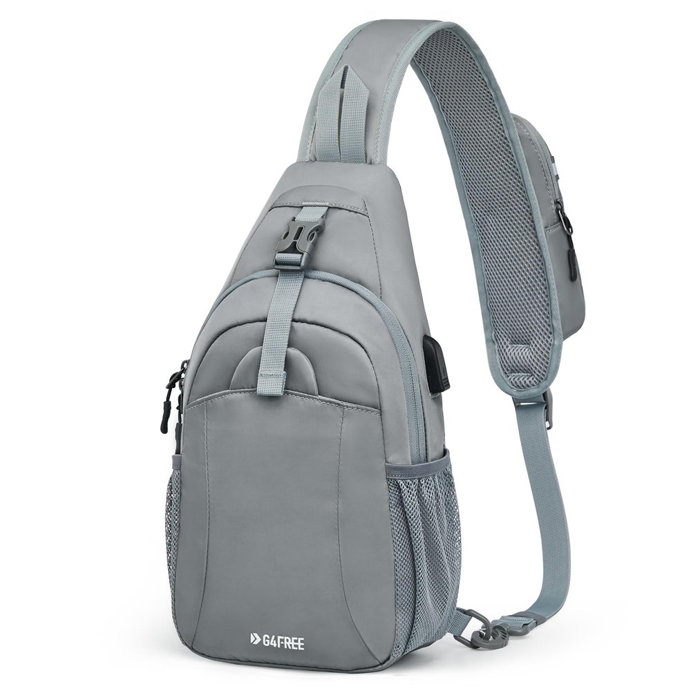 G4Free Sling Bag RFID Crossbody Sling Backpack with USB Charging Port, Travel Hiking Daypack Shoulder Chest Bag for Women Men(Gray)