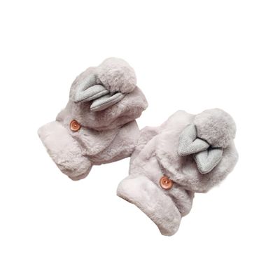 Women Girls Warm Gloves thicken Cute rabbit ears Convertible Flip Top Winter Fingerless Thick Mittens for Teen student (Color : Grey, Size : Talla nica)