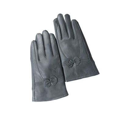 Genuine Leather Gloves Winter Women's Sheepskin Warm Thickened And Padded Thin Bowknot Cycling Sports Split Finger Gloves (Color : Ink Green, Size : Talla nica)