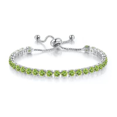 Paris Jewelry 18k White Gold Plated Round Adjustable Tennis Bracelet, Peridot Birthstone Jewelry, Gift for Women