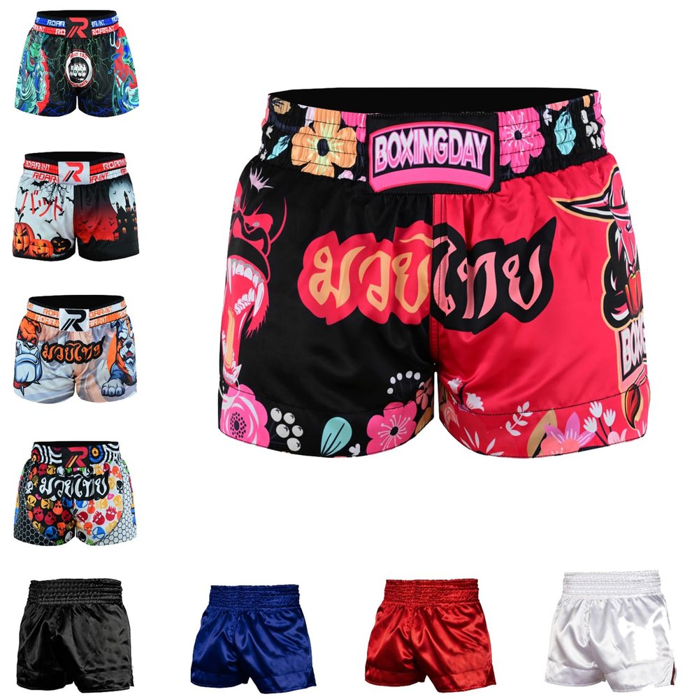 ROAR-INT Kid's Muay Thai Shorts Martial Arts MMA Kickboxing Shorts for Boys Girls Boxing Trunks Shorts (US, Alpha, Medium, Regular, Gorilla, Regular Fit)