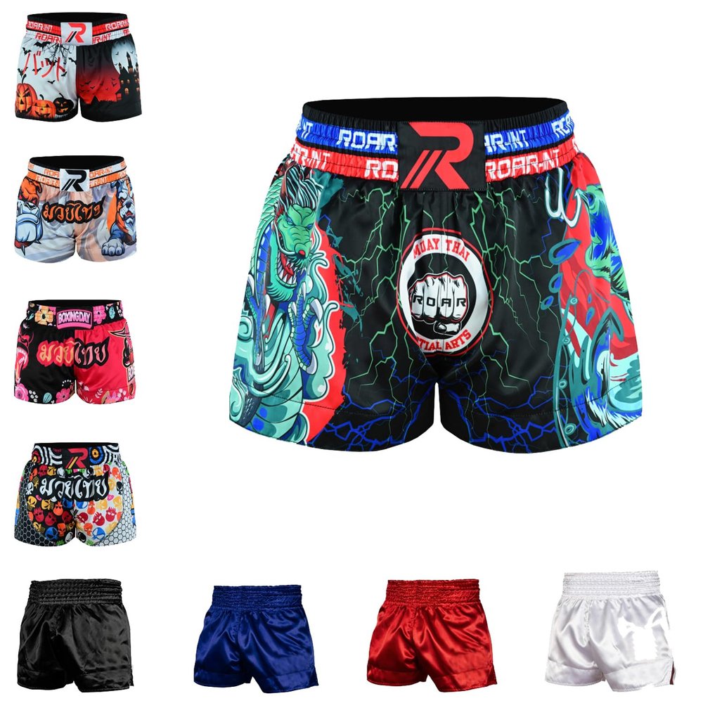 ROAR-INT Kid's Muay Thai Shorts Martial Arts MMA Kickboxing Shorts for Boys Girls Boxing Trunks Shorts (US, Alpha, X-Large, Regular, Dragon, Regular Fit)