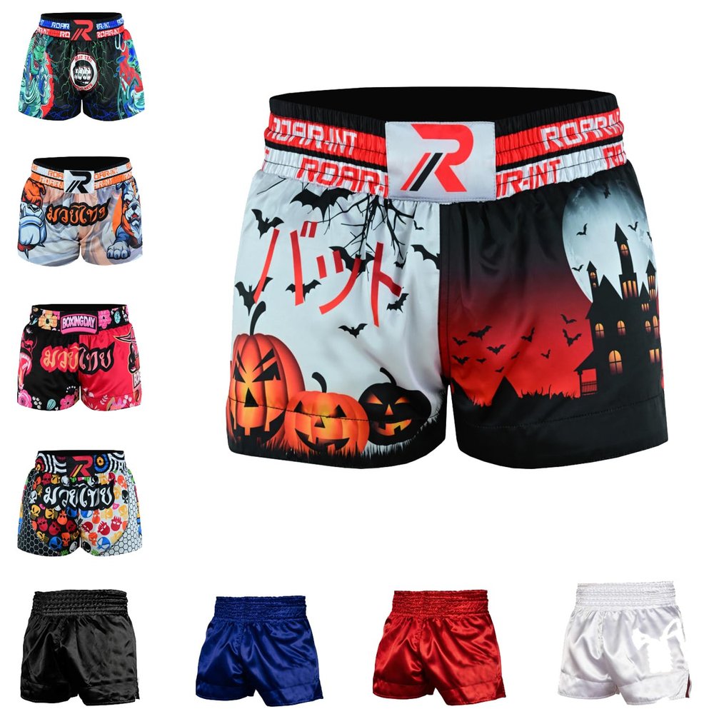 ROAR-INT Kid's Muay Thai Shorts Martial Arts MMA Kickboxing Shorts for Boys Girls Boxing Trunks Shorts (US, Alpha, Small, Regular, Halloween, Regular Fit)