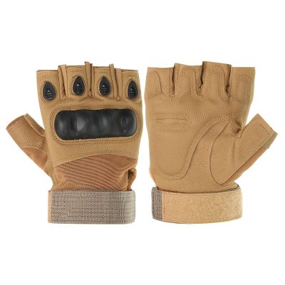 PATIKIL Fingerless Gloves, Half Finger Gloves Breathable Workout Gloves for Outdoor Work Climbing Cycling Hunting, Tan, M