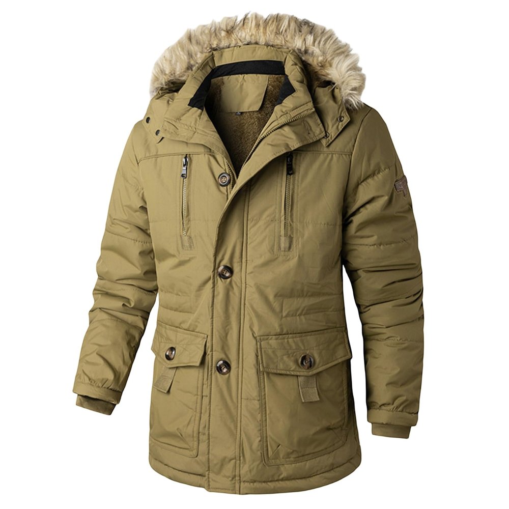 Canbebig Clearance Men's Lightweight Water-Resistant Packable Hooded Puffer Jacket Khaki