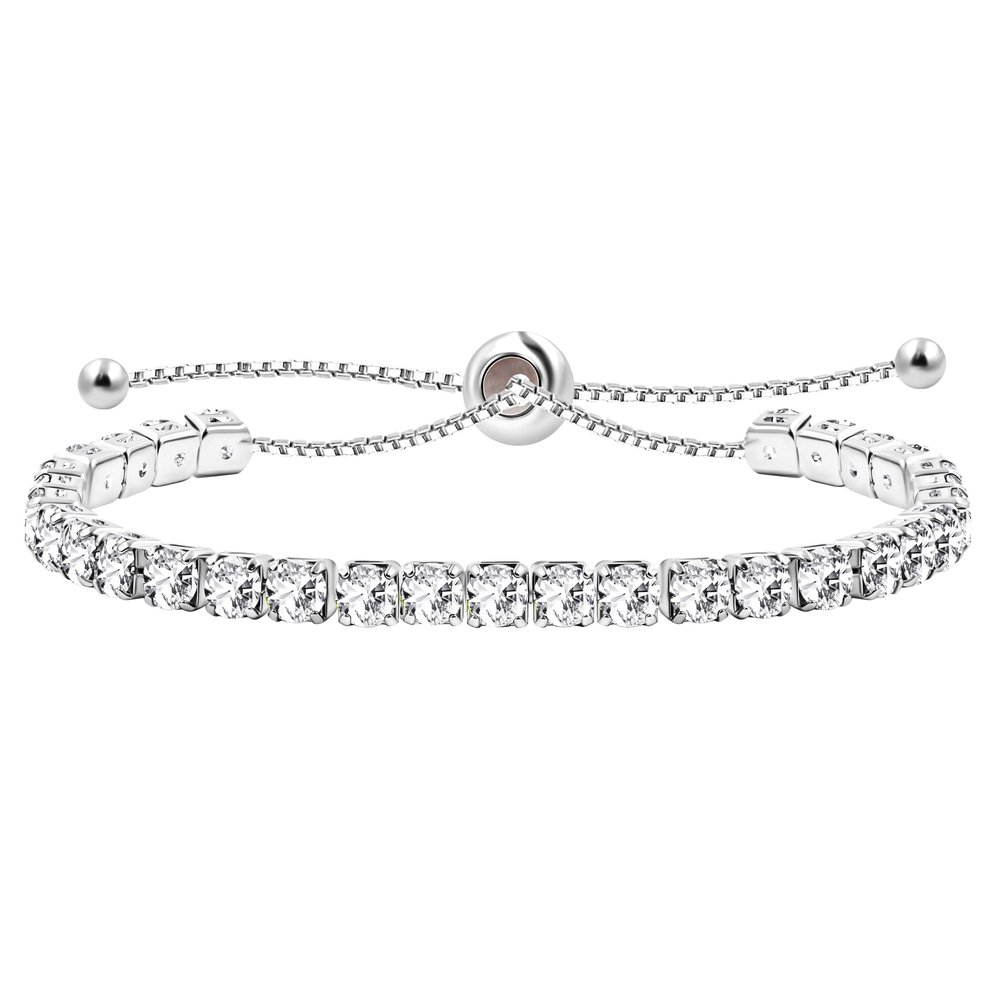 Uloveido Adjustable Silver Color Slider Bolo Clasp Tennis Bracelets for Girlfriend Women with Created Diamond Cubic Zirconia Y4043