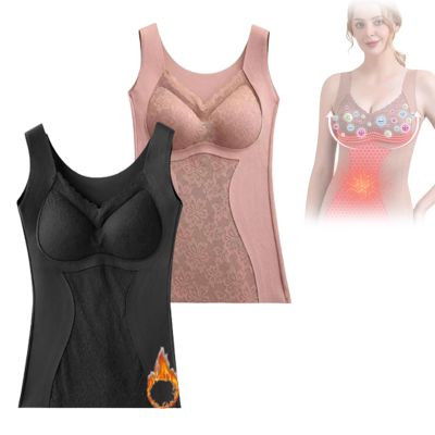 Energy Stone Thermal Lifting Vest,Ionic Shaping Vest for Women, 2-in-1 Built-in Bra Negative Ions Thermal Underwear (2pcs-A,M)