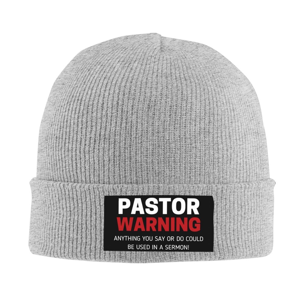 Renzund Pastor Warning Anything You Say Beanie Hat Winter Warm Skull Beanie for Men Women Gray