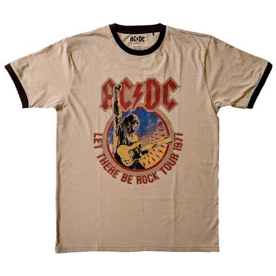 Ac/Dc Ringer T Shirt Let There Be Rock Tour '77 Official Unisex Sand Size XL