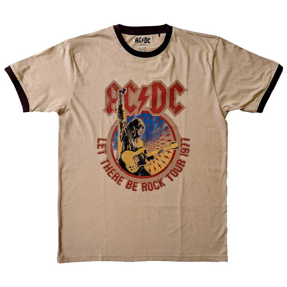 Ac/Dc Ringer T Shirt Let There Be Rock Tour '77 Official Unisex Sand Size XL