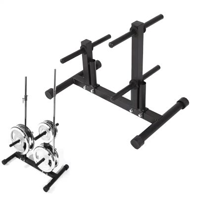 ZAQYCM Small Olympic Bumper Weight Rack, Space-Saving 6-peg Home Gym Weight Plate Holder for 1 or 2 Inch Plates, Metal Steel Barbell Holder Floor Stand, Black Olympic Weight Plate Rack Holder
