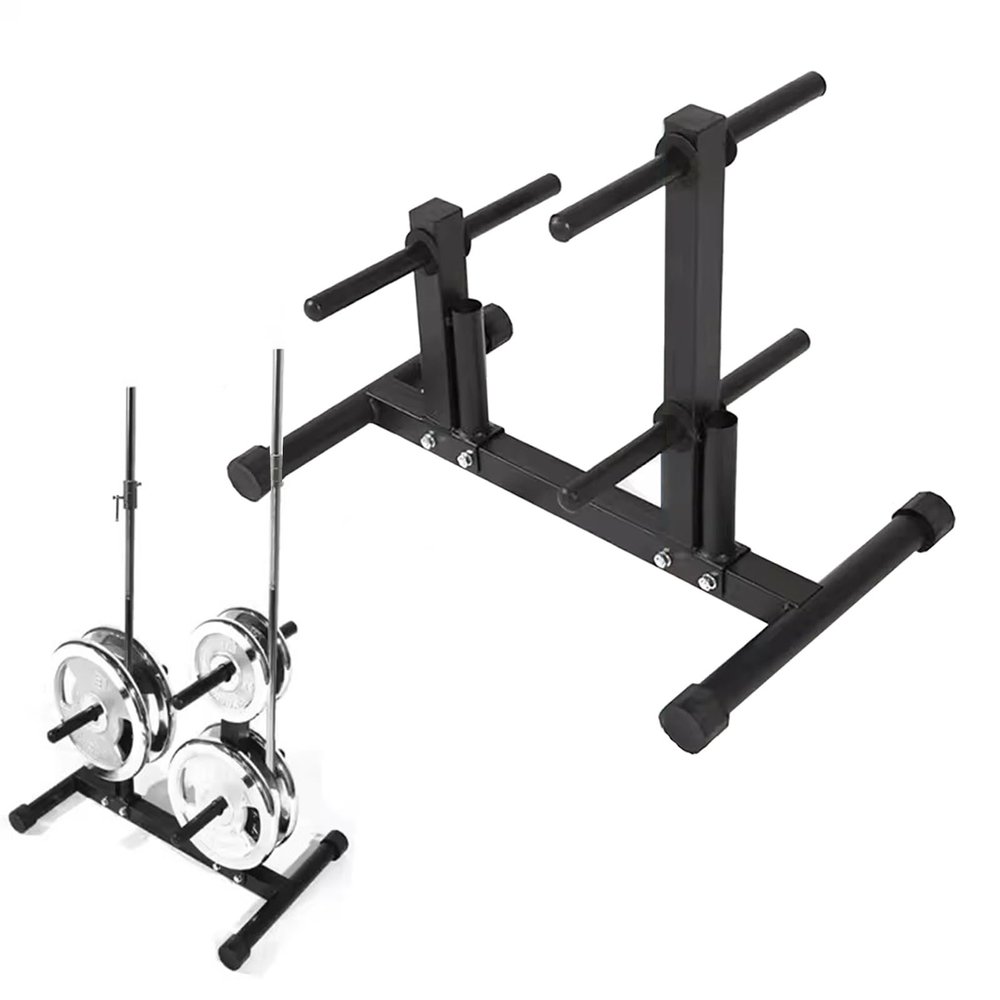 ZAQYCM Small Olympic Bumper Weight Rack, Space-Saving 6-peg Home Gym Weight Plate Holder for 1 or 2 Inch Plates, Metal Steel Barbell Holder Floor Stand, Black Olympic Weight Plate Rack Holder