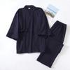 OWLONLINE Men's Japanese Kimono Velvet Pajamas Suit Plus Size (Size XL, Navy), X-Large view 3