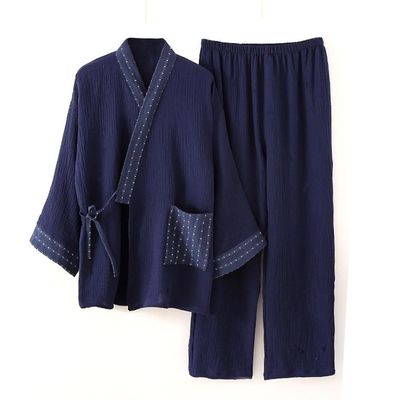 OWLONLINE Plus Size Men's Japanese Kimono Cotton Pajamas Suit (Size L, B)