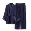 OWLONLINE Plus Size Men's Japanese Kimono Cotton Pajamas Suit (Size L, B) view 1