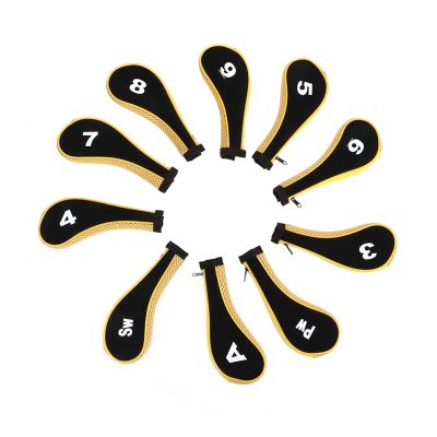 10pcs/Set Golf Club Iron Headcovers Head Covers, Leather Golf Iron Club Cover Golf Iron Headcovers, Golf Club Covers for Right and Left Handed Golfer(Yellow)