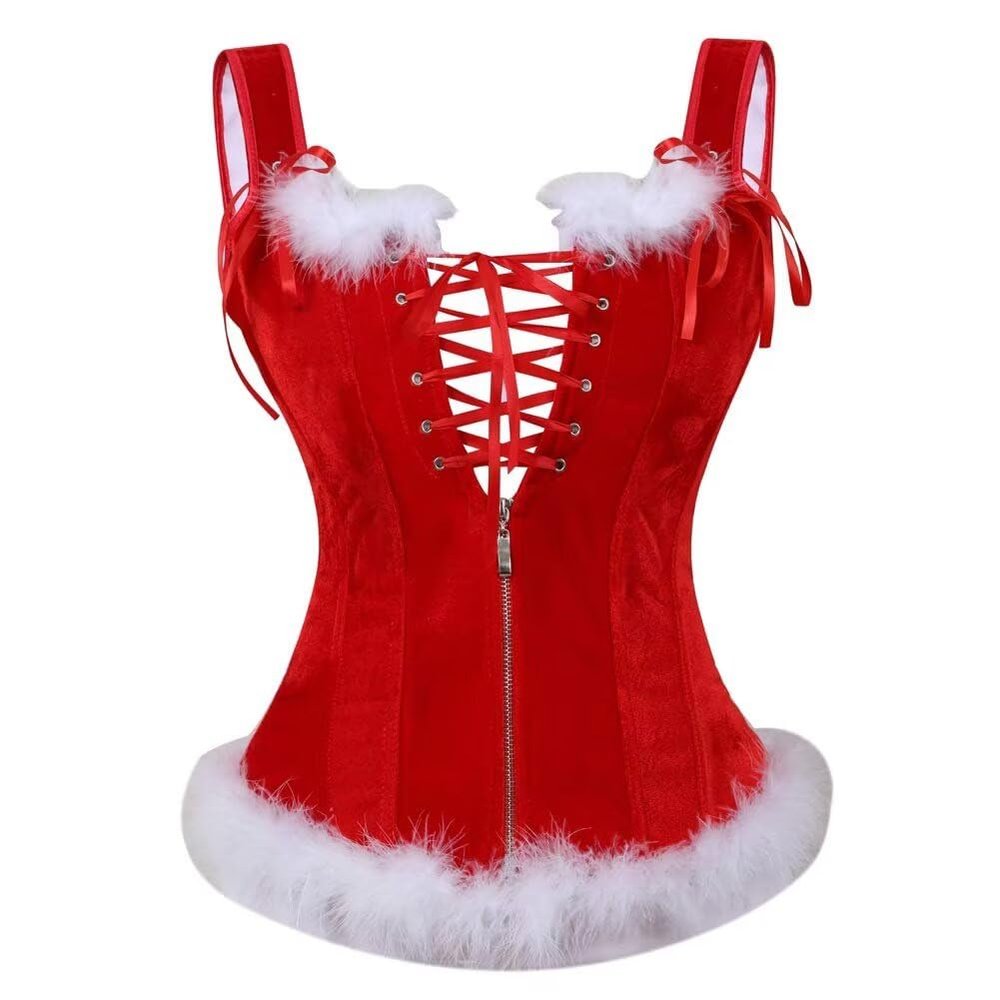 Corset Christmas Costume Bustier Overbust Lingerie Velvet Womens Fancy Dress Red L