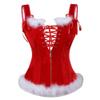 Corset Christmas Costume Bustier Overbust Lingerie Velvet Womens Fancy Dress Red L view 1