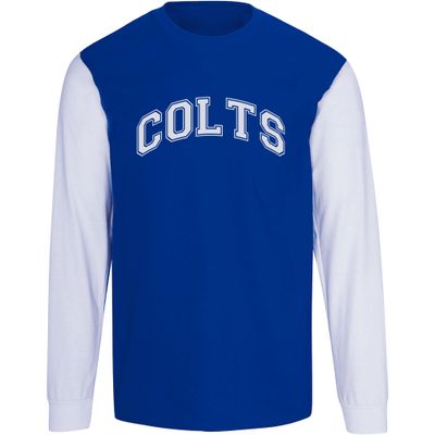 TCTG Custom Mascot Team Spirit Cotton T-Shirt  College, Sports, School & Fan Apparel Colorblock Long Sleeve Colts Blue/White XX-Large