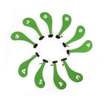 10pcs/Set Golf Club Iron Headcovers Head Covers, Leather Golf Iron Club Cover Golf Iron Headcovers, Golf Club Covers for Right and Left Handed Golfer(Green)