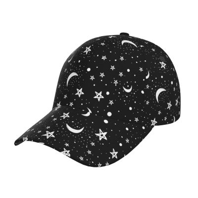 ACTYDER Black White Moon and Star Sunscreen Baseball Cap Women & Men, Sport Adjustable Baseball Hat, Sun Cap, Trucker Hat