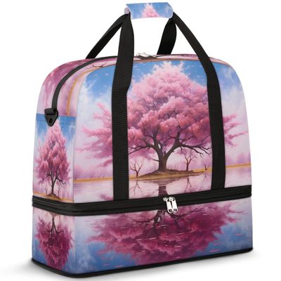 Watercolor Flower Tree Travel Duffel Bag with Foldable Shoe Compartment Shoulder Tote Travel Weekend Bag Sports Gym Overnight Bags