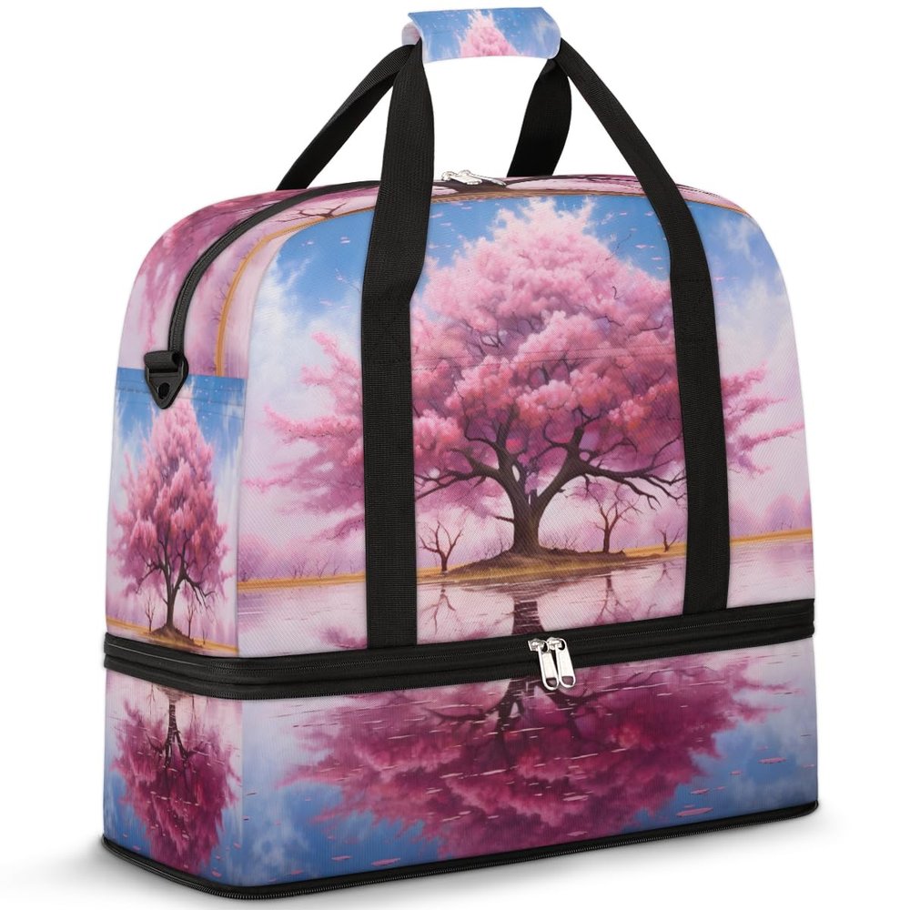 Watercolor Flower Tree Travel Duffel Bag with Foldable Shoe Compartment Shoulder Tote Travel Weekend Bag Sports Gym Overnight Bags