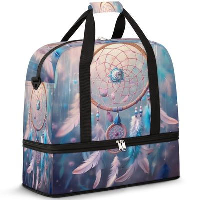 Dream Catcher Travel Duffel Bag with Foldable Shoe Compartment Shoulder Tote Travel Weekend Bag Sports Gym Overnight Bags