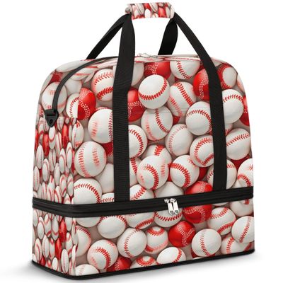 Baseball Design Sport Ball Travel Duffel Bag with Foldable Shoe Compartment Shoulder Tote Travel Weekend Bag Sports Gym Overnight Bags