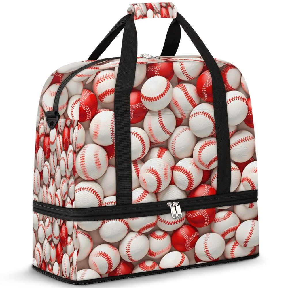 Baseball Design Sport Ball Travel Duffel Bag with Foldable Shoe Compartment Shoulder Tote Travel Weekend Bag Sports Gym Overnight Bags