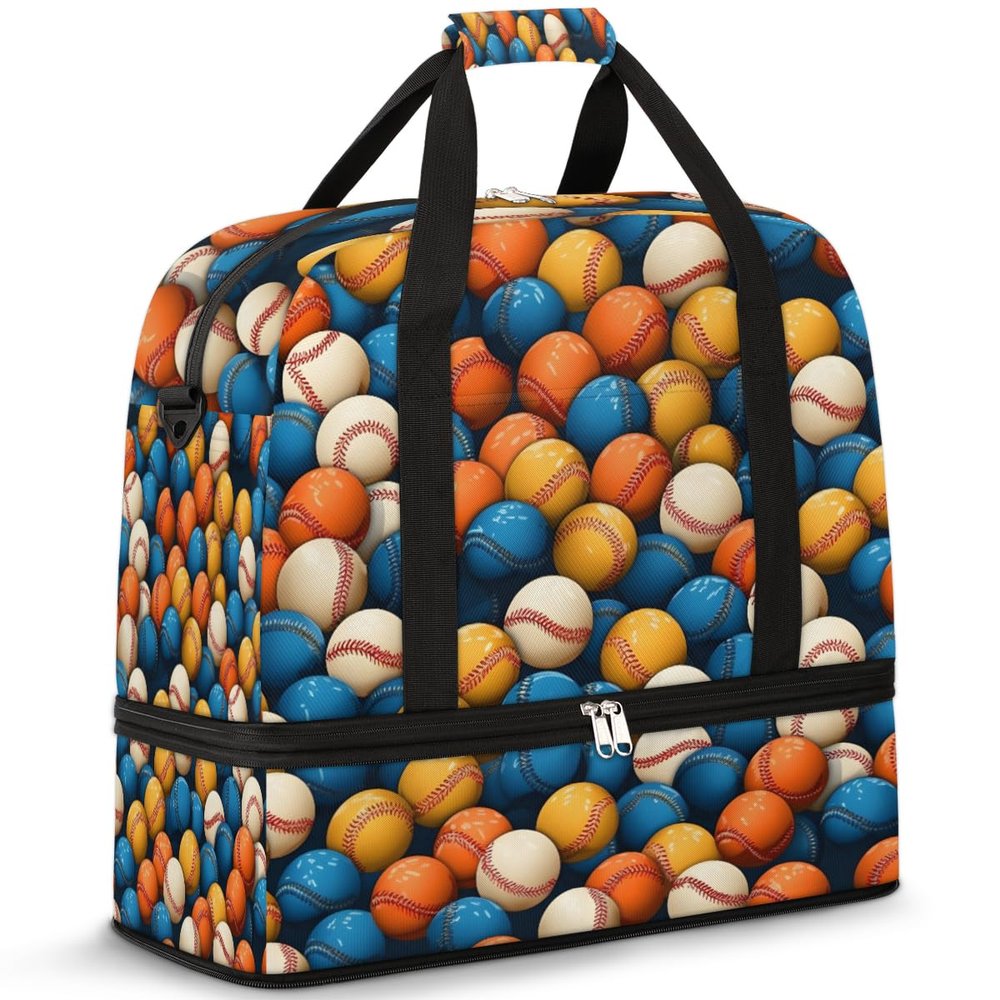 Baseball Print Ball Theme Travel Duffel Bag with Foldable Shoe Compartment Shoulder Tote Travel Weekend Bag Sports Gym Overnight Bags