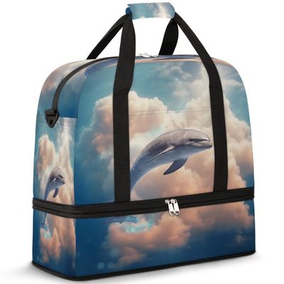 Fantasize Sky Dolphin Travel Duffel Bag with Foldable Shoe Compartment Shoulder Tote Travel Weekend Bag Sports Gym Overnight Bags