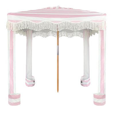 AMMSUN Beach Cabana with Fringe, 6'6' Boho Beach Canopy with Tassels, Easy Set up & Premium Wood Pole, Cabana Tent with Sand Pockets, Instant Sun Shade for Sand, Garden, Patio, Rose Pink Stripes