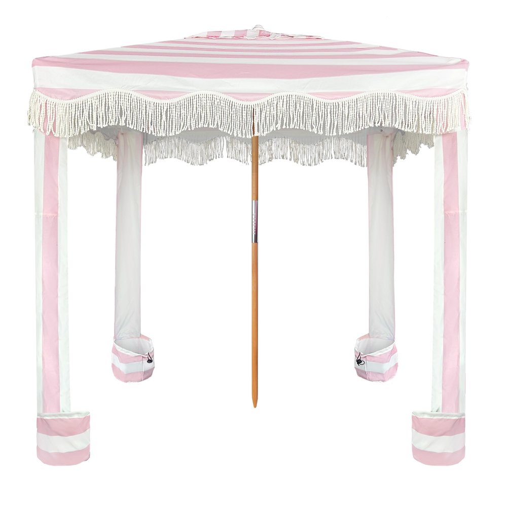 AMMSUN Beach Cabana with Fringe, 6'6' Boho Beach Canopy with Tassels, Easy Set up & Premium Wood Pole, Cabana Tent with Sand Pockets, Instant Sun Shade for Sand, Garden, Patio, Rose Pink Stripes