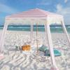 AMMSUN Beach Cabana with Fringe, 6'6' Boho Beach Canopy with Tassels, Easy Set up & Premium Wood Pole, Cabana Tent with Sand Pockets, Instant Sun Shade for Sand, Garden, Patio, Rose Pink Stripes view 2