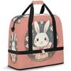 Cute Cartoon Rabbit Flower Travel Duffel Bag with Foldable Shoe Compartment Shoulder Tote Travel Weekend Bag Sports Gym Overnight Bags view 1