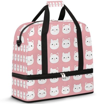 Cartoon Cute Cat Travel Duffel Bag with Foldable Shoe Compartment Shoulder Tote Travel Weekend Bag Sports Gym Overnight Bags